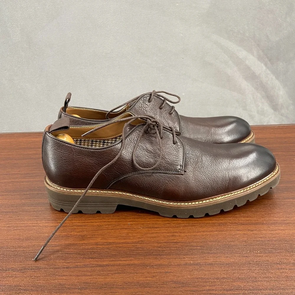 Thomas & Vine Davies Mens US 9 Dress Shoes Brown Leather Plain Toe Derby Formal